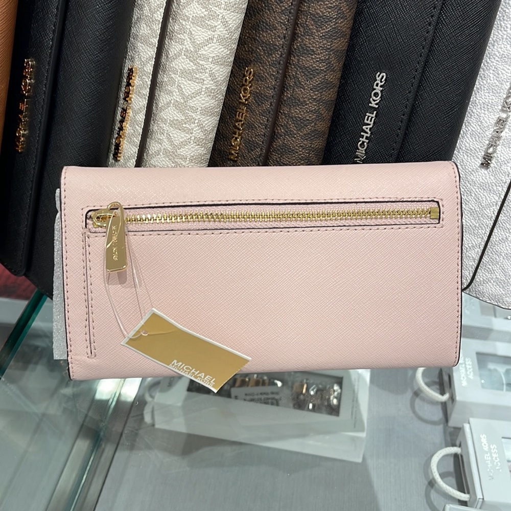 MICHAEL KORS JET SET TRAVEL LARGE TRIFOLD WALLET POWDER BLUSH COLOR - Picture 5 of 16